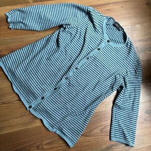 Vintage Mexx Women's Light Blue Striped Sweater - XL